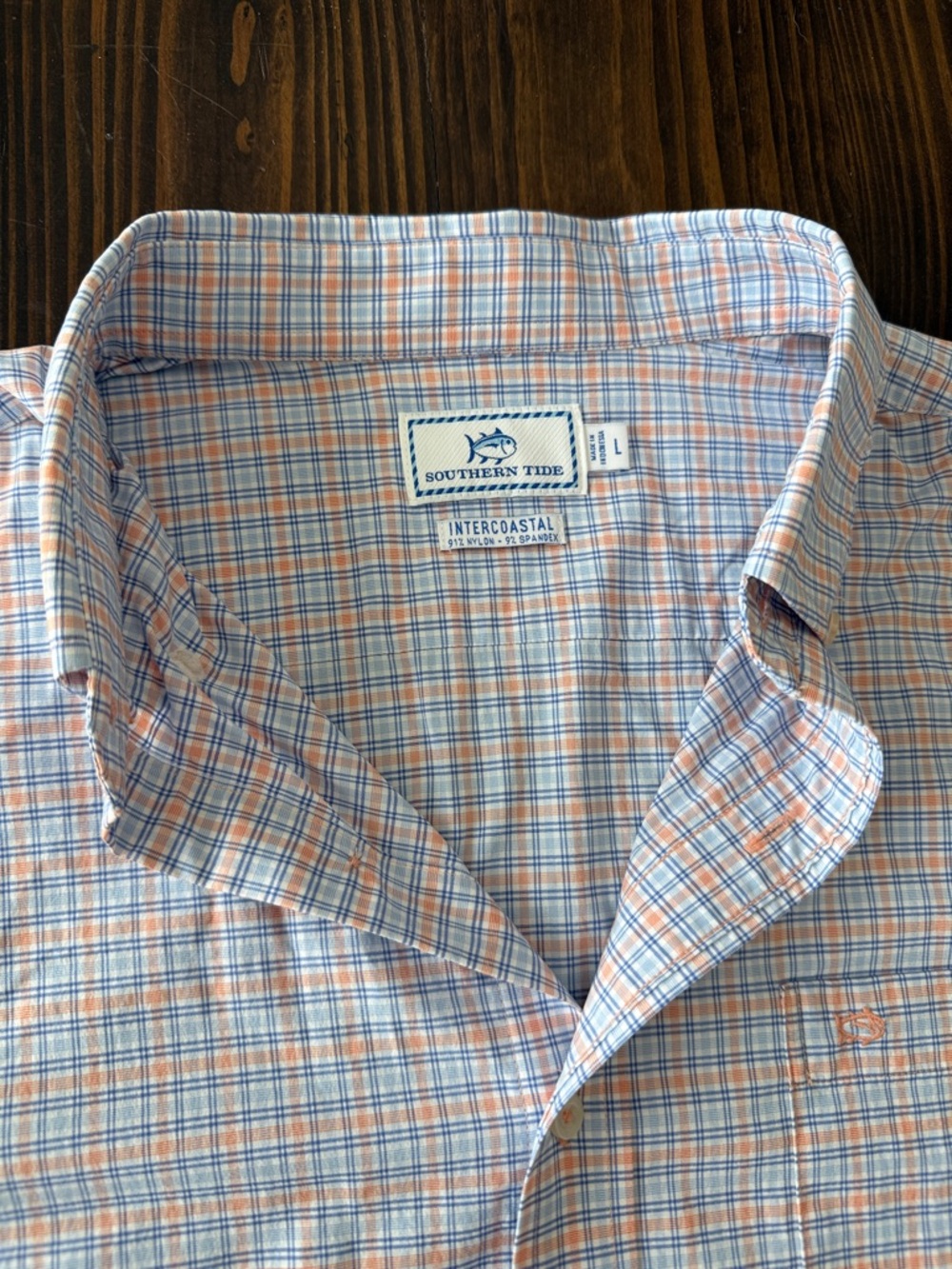 Southern Tide Intercoastal Blue & Orange Plaid Button-Down Shirt Men’s Large - Picture 3 of 7